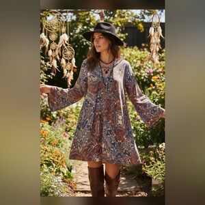 Small Umgee Multicolor Paisley Dress Bell Sleeve